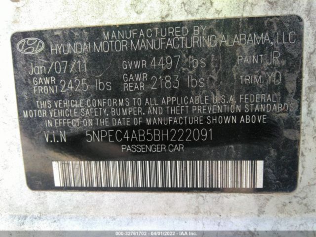 Photo 8 VIN: 5NPEC4AB5BH222091 - HYUNDAI SONATA 