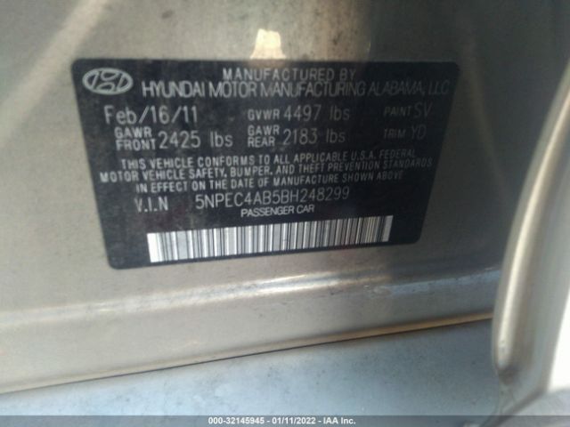 Photo 8 VIN: 5NPEC4AB5BH248299 - HYUNDAI SONATA 