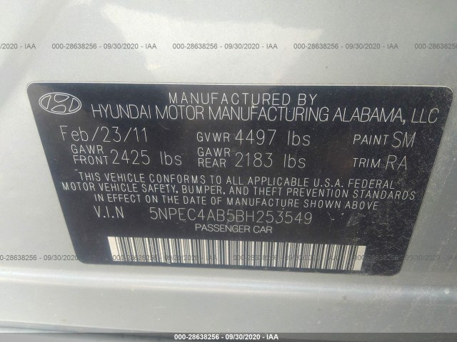 Photo 8 VIN: 5NPEC4AB5BH253549 - HYUNDAI SONATA 