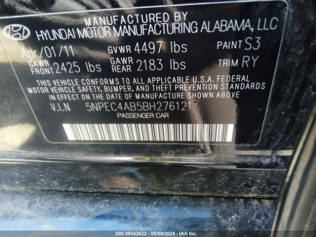 Photo 8 VIN: 5NPEC4AB5BH276121 - HYUNDAI SONATA 