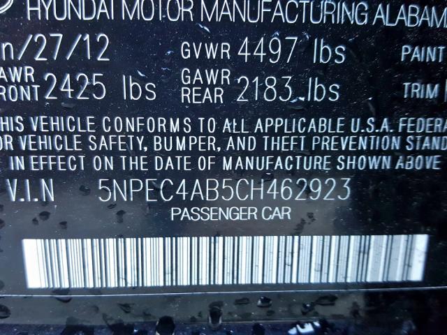 Photo 9 VIN: 5NPEC4AB5CH462923 - HYUNDAI SONATA SE 