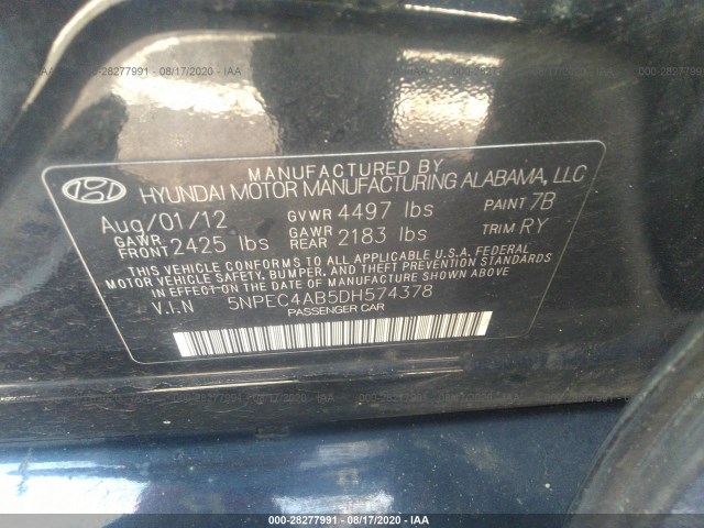 Photo 8 VIN: 5NPEC4AB5DH574378 - HYUNDAI SONATA 