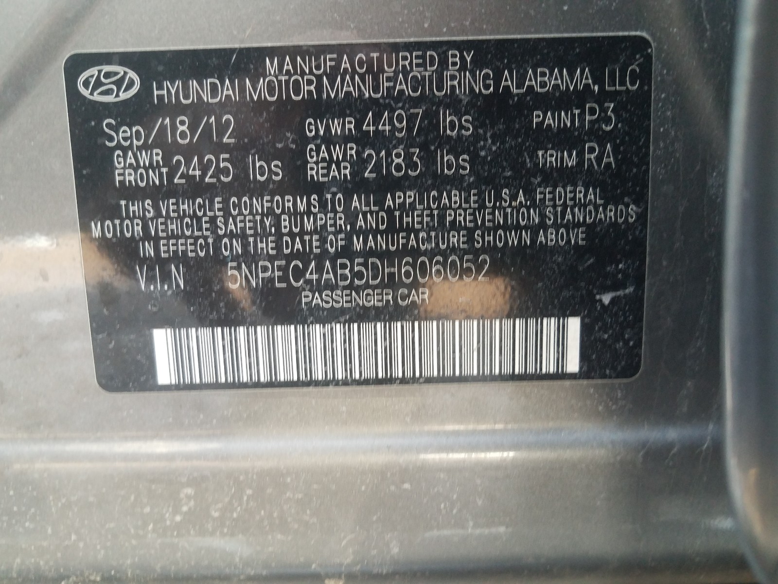 Photo 9 VIN: 5NPEC4AB5DH606052 - HYUNDAI SONATA SE 