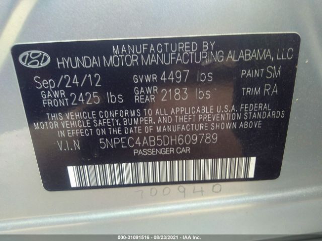 Photo 8 VIN: 5NPEC4AB5DH609789 - HYUNDAI SONATA 