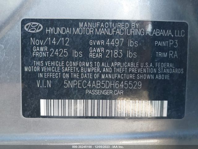 Photo 8 VIN: 5NPEC4AB5DH645529 - HYUNDAI SONATA 