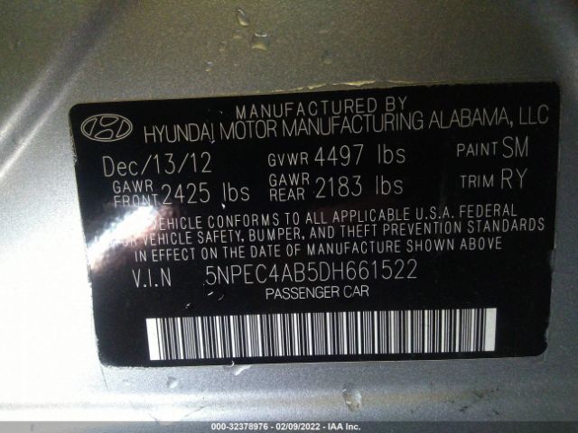 Photo 8 VIN: 5NPEC4AB5DH661522 - HYUNDAI SONATA 