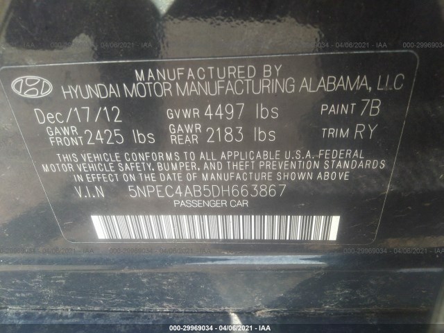 Photo 8 VIN: 5NPEC4AB5DH663867 - HYUNDAI SONATA 