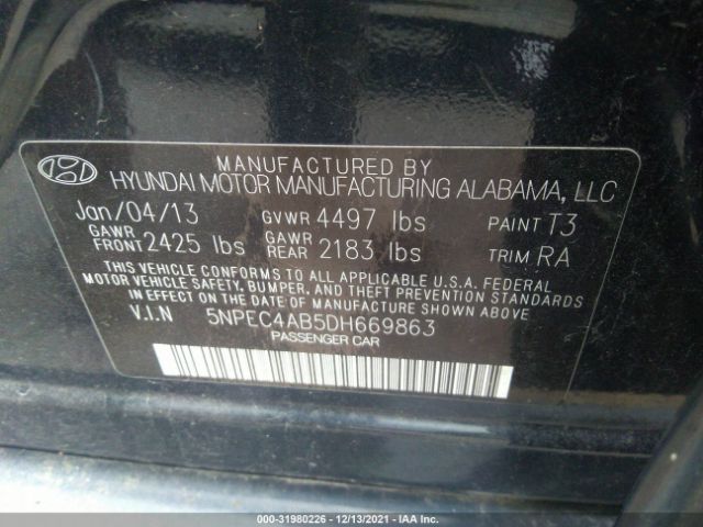 Photo 8 VIN: 5NPEC4AB5DH669863 - HYUNDAI SONATA 