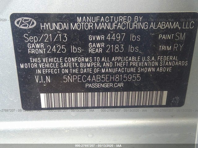 Photo 8 VIN: 5NPEC4AB5EH815955 - HYUNDAI SONATA 