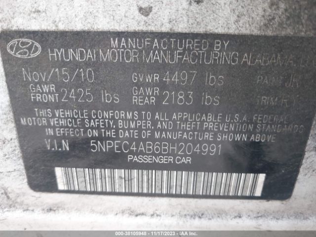 Photo 8 VIN: 5NPEC4AB6BH204991 - HYUNDAI SONATA 