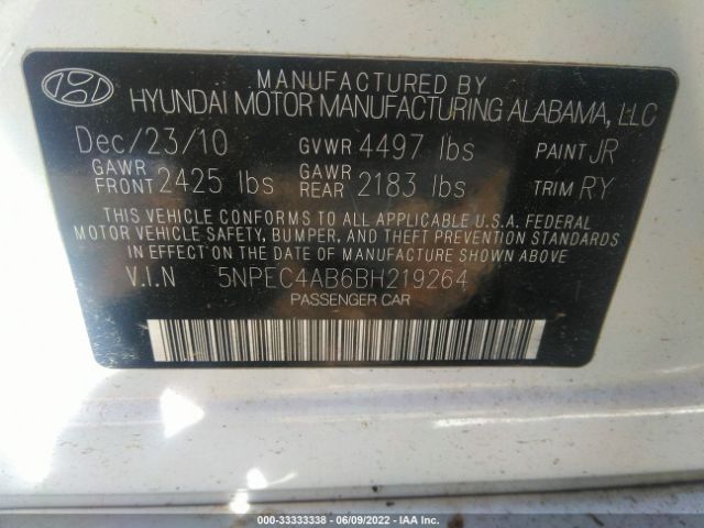 Photo 8 VIN: 5NPEC4AB6BH219264 - HYUNDAI SONATA 