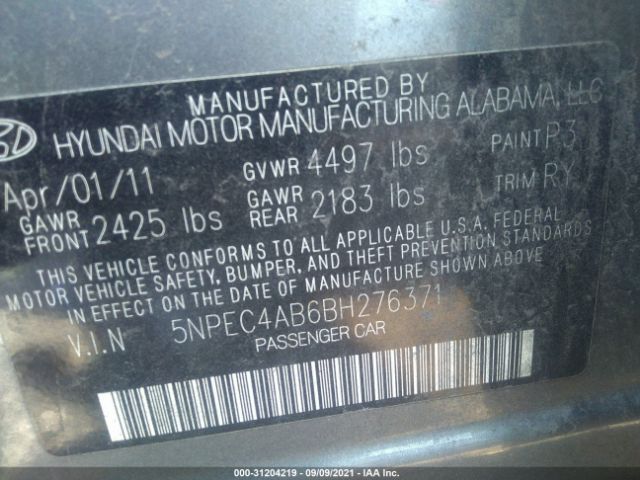 Photo 8 VIN: 5NPEC4AB6BH276371 - HYUNDAI SONATA 