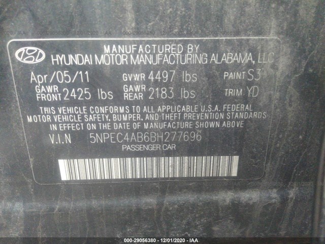 Photo 8 VIN: 5NPEC4AB6BH277696 - HYUNDAI SONATA 