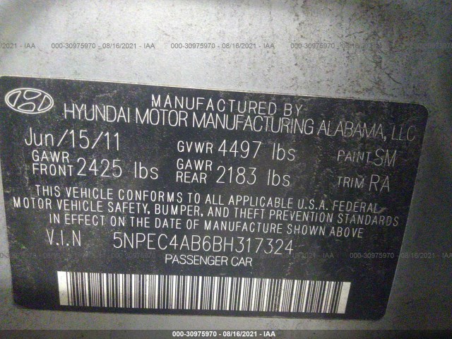 Photo 8 VIN: 5NPEC4AB6BH317324 - HYUNDAI SONATA 