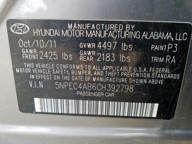 Photo 9 VIN: 5NPEC4AB6CH392798 - HYUNDAI SONATA SE 