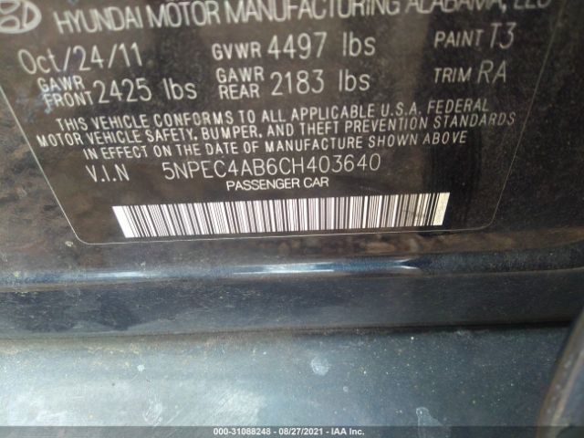 Photo 8 VIN: 5NPEC4AB6CH403640 - HYUNDAI SONATA 