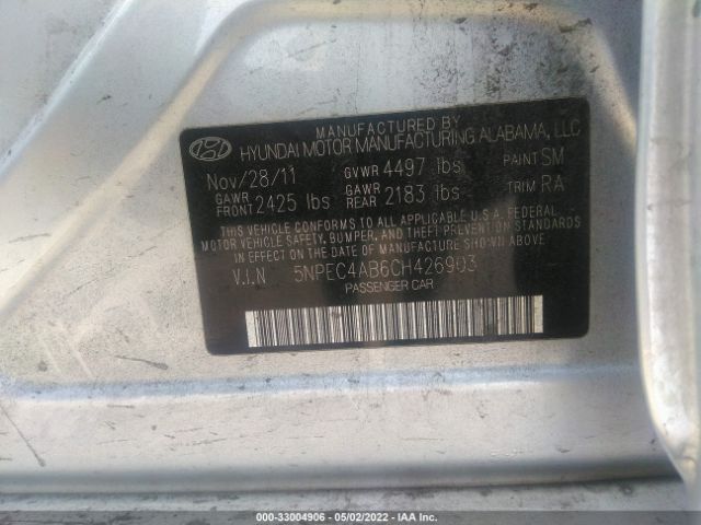 Photo 8 VIN: 5NPEC4AB6CH426903 - HYUNDAI SONATA 