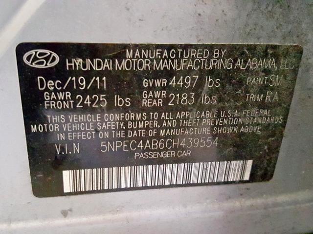 Photo 9 VIN: 5NPEC4AB6CH439554 - HYUNDAI SONATA SE 