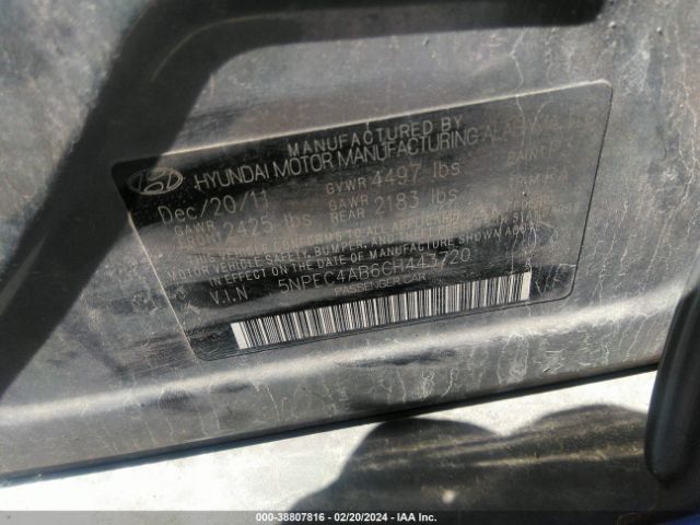 Photo 8 VIN: 5NPEC4AB6CH443720 - HYUNDAI SONATA 