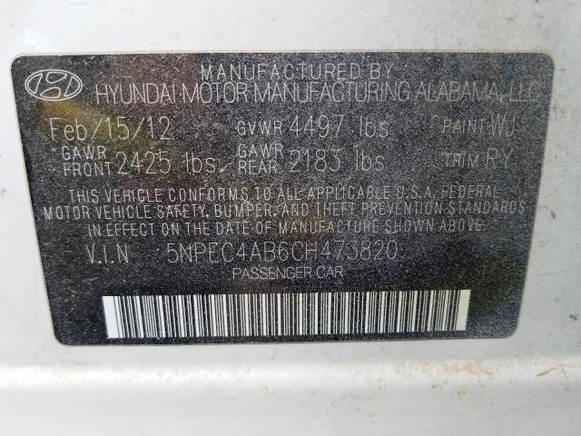 Photo 9 VIN: 5NPEC4AB6CH473820 - HYUNDAI SONATA SE 