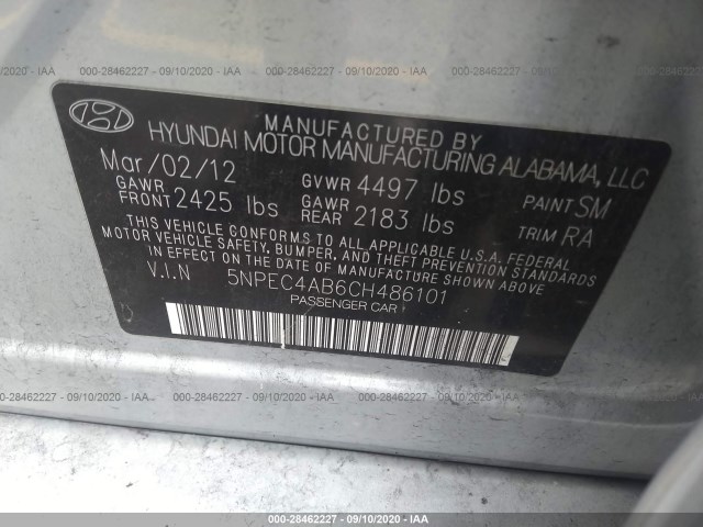 Photo 8 VIN: 5NPEC4AB6CH486101 - HYUNDAI SONATA 