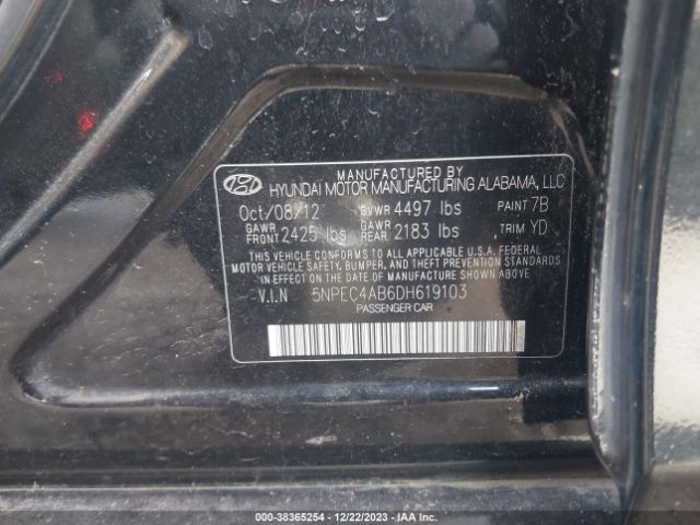 Photo 8 VIN: 5NPEC4AB6DH619103 - HYUNDAI SONATA 