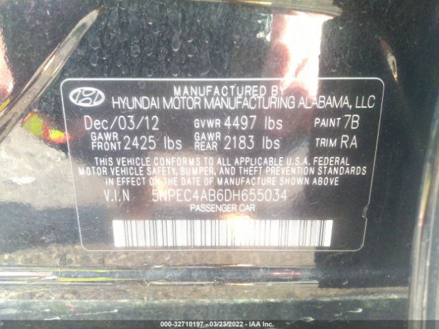 Photo 8 VIN: 5NPEC4AB6DH655034 - HYUNDAI SONATA 