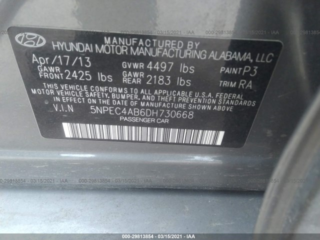 Photo 8 VIN: 5NPEC4AB6DH730668 - HYUNDAI SONATA 