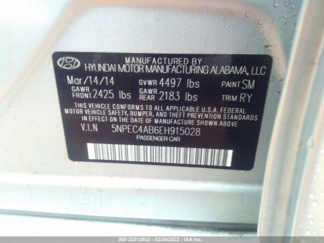 Photo 8 VIN: 5NPEC4AB6EH915028 - HYUNDAI SONATA 