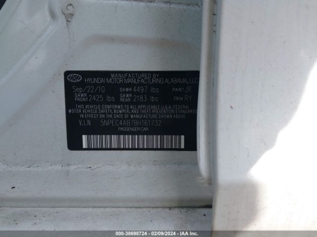 Photo 8 VIN: 5NPEC4AB7BH161732 - HYUNDAI SONATA 