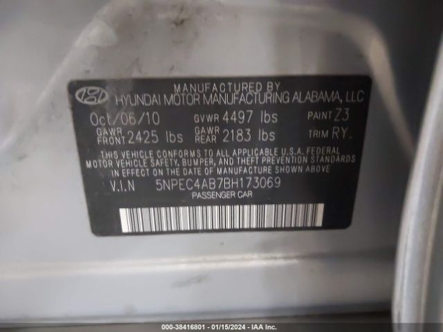 Photo 8 VIN: 5NPEC4AB7BH173069 - HYUNDAI SONATA 