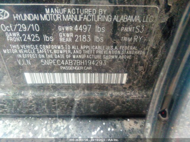 Photo 8 VIN: 5NPEC4AB7BH194293 - HYUNDAI SONATA 