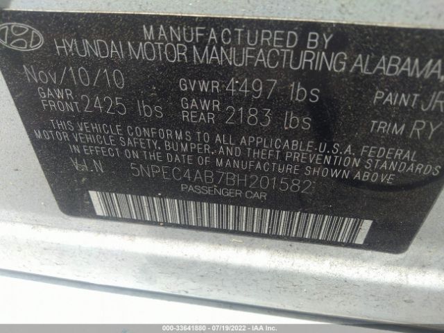 Photo 8 VIN: 5NPEC4AB7BH201582 - HYUNDAI SONATA 