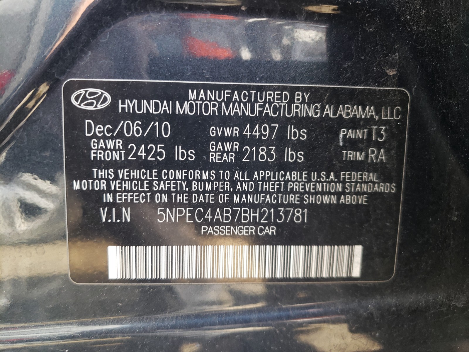 Photo 9 VIN: 5NPEC4AB7BH213781 - HYUNDAI SONATA SE 