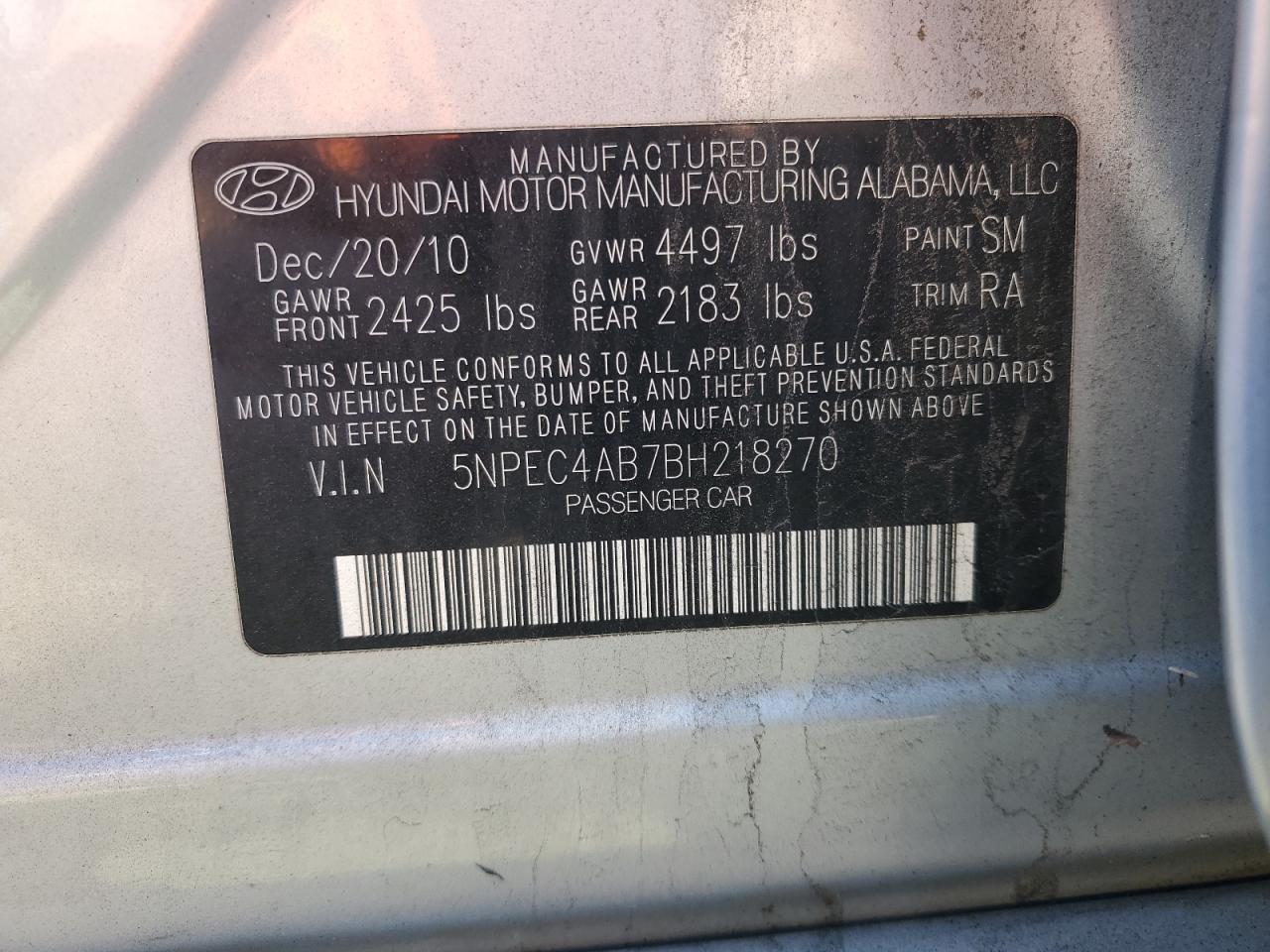 Photo 11 VIN: 5NPEC4AB7BH218270 - HYUNDAI SONATA 