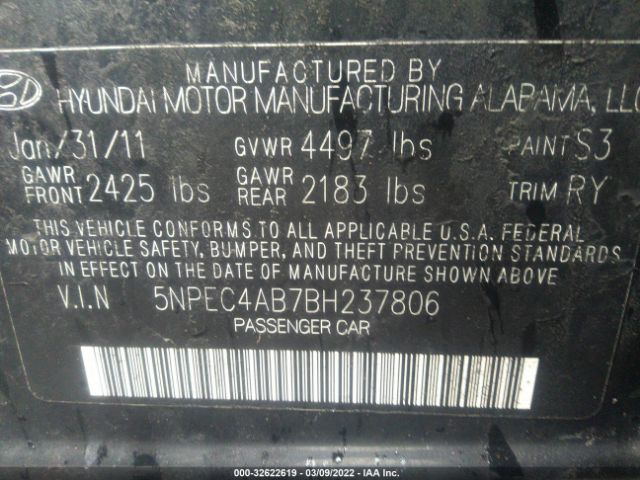 Photo 8 VIN: 5NPEC4AB7BH237806 - HYUNDAI SONATA 