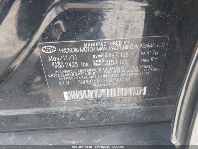 Photo 8 VIN: 5NPEC4AB7BH299738 - HYUNDAI SONATA 