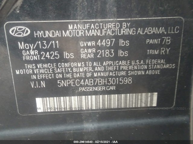 Photo 8 VIN: 5NPEC4AB7BH301598 - HYUNDAI SONATA 