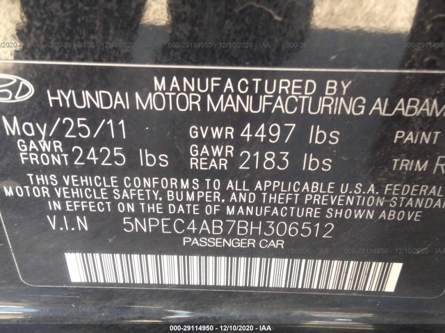 Photo 8 VIN: 5NPEC4AB7BH306512 - HYUNDAI SONATA 