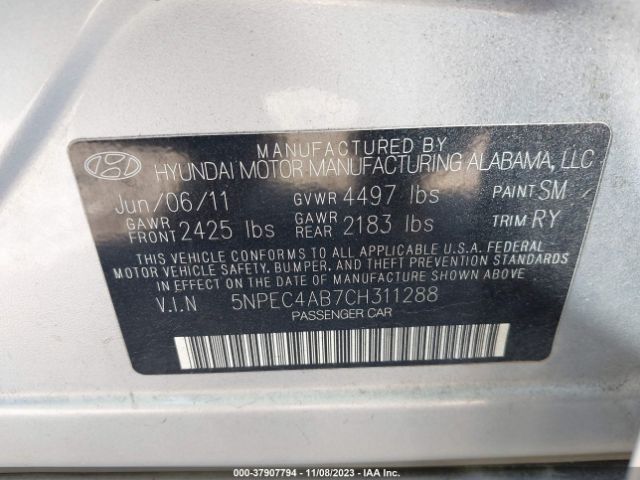 Photo 8 VIN: 5NPEC4AB7CH311288 - HYUNDAI SONATA 