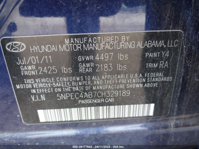 Photo 8 VIN: 5NPEC4AB7CH329189 - HYUNDAI SONATA 