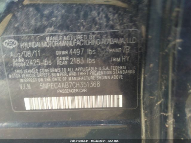 Photo 8 VIN: 5NPEC4AB7CH351368 - HYUNDAI SONATA 