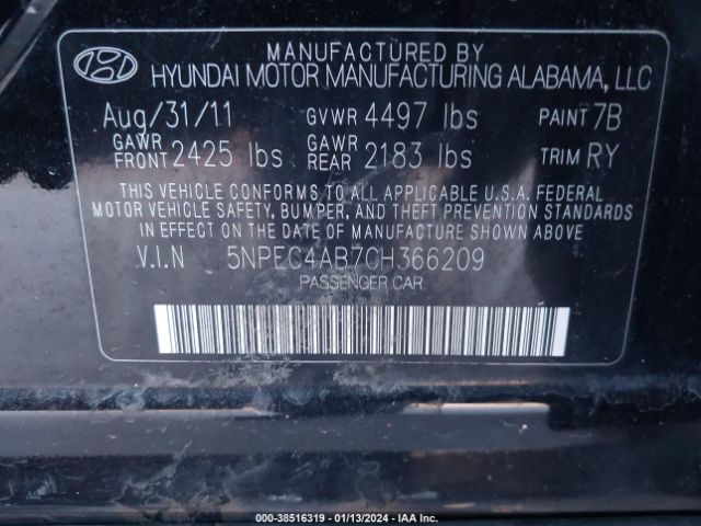 Photo 8 VIN: 5NPEC4AB7CH366209 - HYUNDAI SONATA 