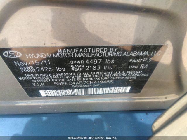 Photo 8 VIN: 5NPEC4AB7CH419488 - HYUNDAI SONATA 