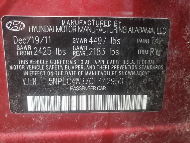 Photo 9 VIN: 5NPEC4AB7CH442950 - HYUNDAI SONATA SE 