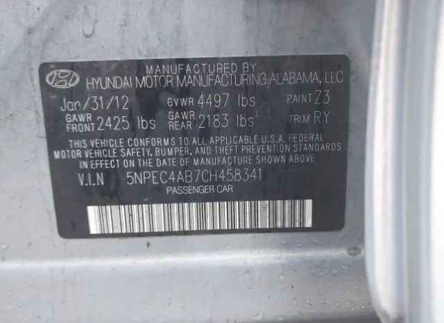 Photo 8 VIN: 5NPEC4AB7CH458341 - HYUNDAI SONATA 