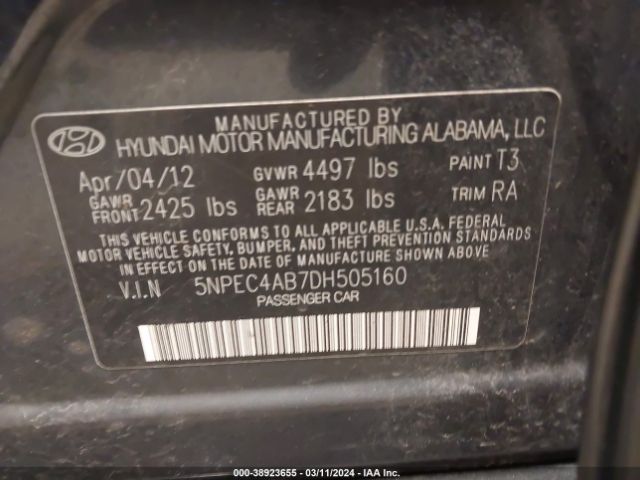 Photo 8 VIN: 5NPEC4AB7DH505160 - HYUNDAI SONATA 