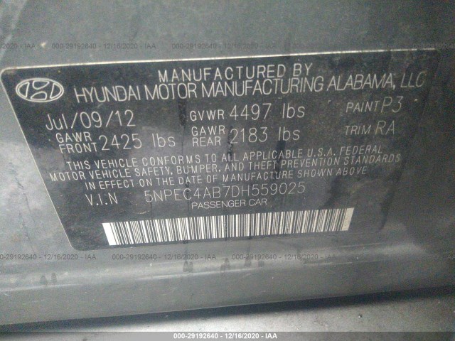 Photo 8 VIN: 5NPEC4AB7DH559025 - HYUNDAI SONATA 