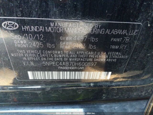 Photo 8 VIN: 5NPEC4AB7DH600897 - HYUNDAI SONATA 