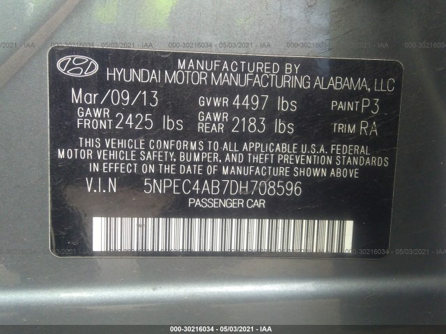 Photo 8 VIN: 5NPEC4AB7DH708596 - HYUNDAI SONATA 